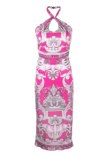 Versace Silver Baroque-print halterneck midi dress - Rosa