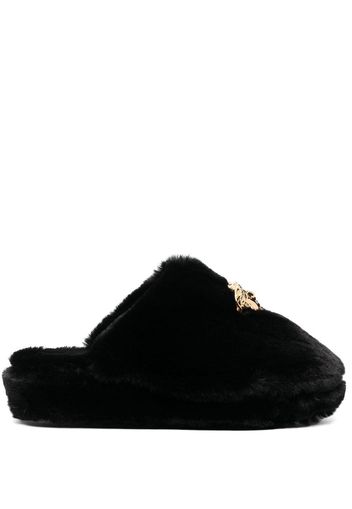 Versace Slippers Medusa in finta pelliccia - Nero