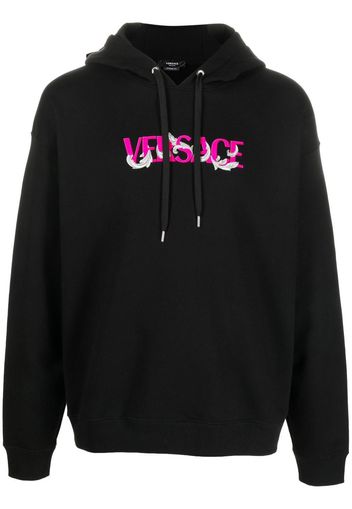 Versace logo-embroidered drawstring hoodie - Nero