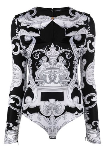 VERSACE Barocco-print cut-out bodysuit - Nero