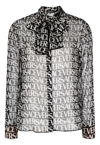 Versace logo-print pussybow blouse - Nero