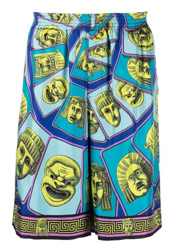 Versace Le Maschere print silk shorts - Blu