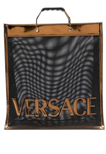 Versace logo-patch sheer tote - Nero