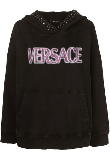 Versace logo-print studded hoodie - Nero