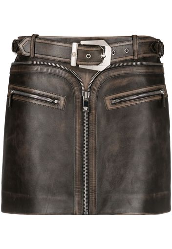Versace brushed-effect leather mini skirt - Marrone