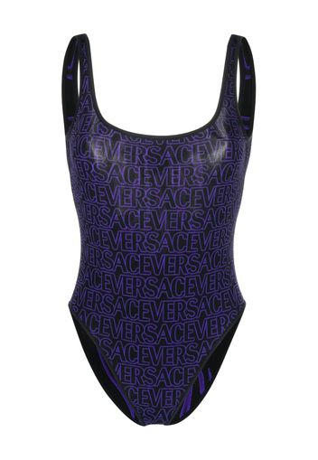 Versace logo-print low-back reversible swimsuit - Nero