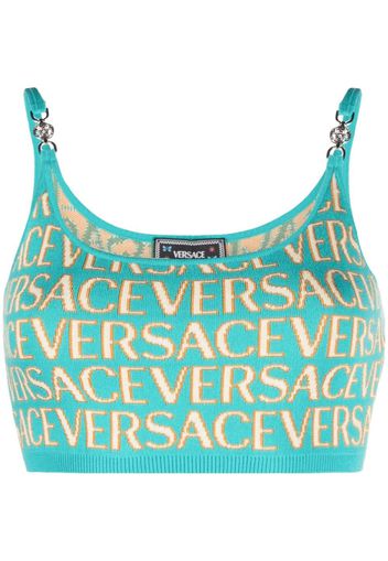 Versace logo-print cropped cardigan - Blu