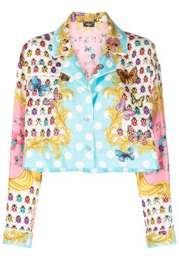 Versace Butterflies printed cropped silk shirt - Blu