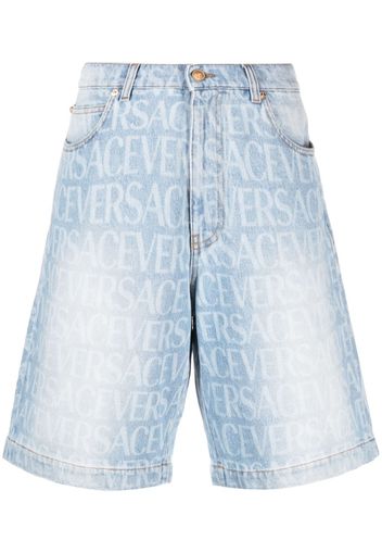 Versace logo-print denim shorts - Blu