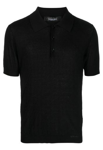 Versace La Greca pointelle-knit polo shirt - Nero