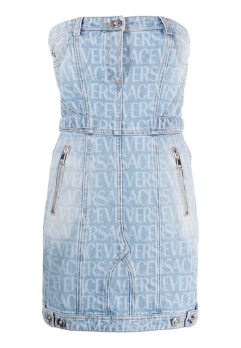 Versace Allover logo denim minidress - Blu