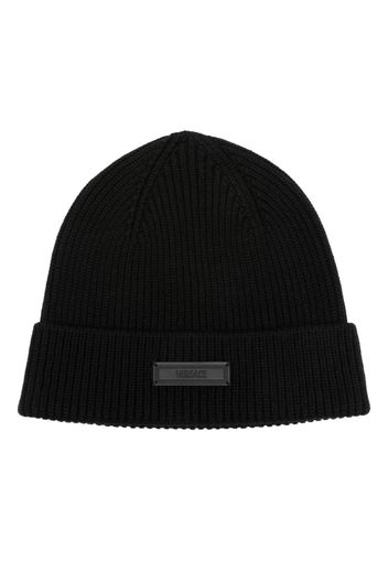 Versace logo-patch wool beanie - Nero