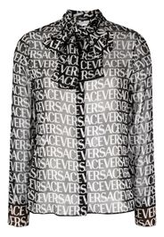 Versace logo-print pussybow blouse - Nero