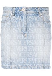 Versace Allover logo-print denim skirt - Blu