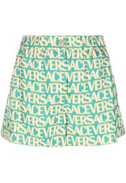 Versace logo-print silk shorts - Blu