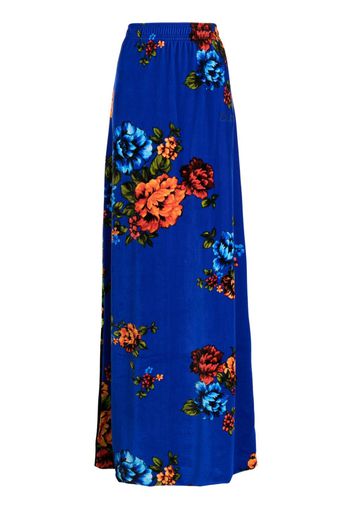 VETEMENTS floral-print velvet maxi skirt - Blu