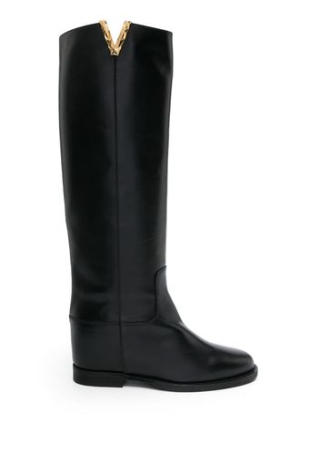 Via Roma 15 V-plaque leather boots - Nero