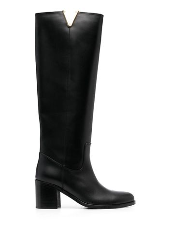 Via Roma 15 logo-plaque 65mm leather knee-length boots - Nero