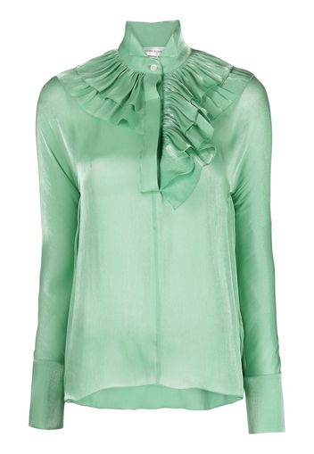 Victoria Beckham ruffled band-collar silk blouse - Verde