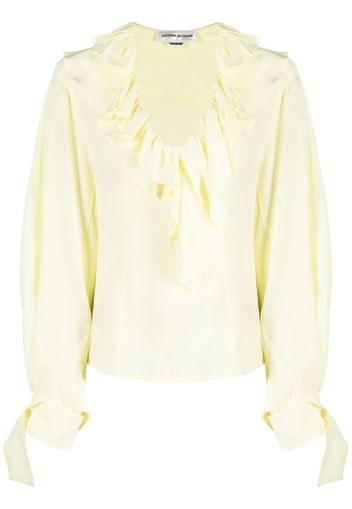 Victoria Beckham ruffled V-neck silk blouse - Giallo