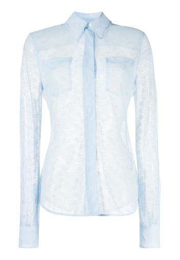 Victoria Beckham Camicia a maniche lunghe in pizzo semi trasparente - Blu