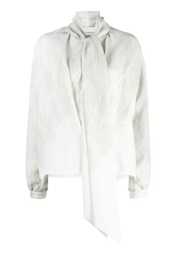 Victoria Beckham feather-print bow-collar top - Bianco