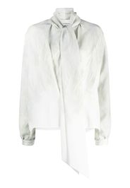 Victoria Beckham feather-print bow-collar top - Bianco