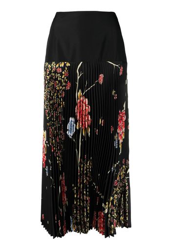 floral-print pleated midi skirt