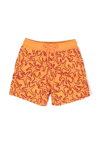 Vilebrequin Kids logo-patch starfish-print swimming shorts - Arancione