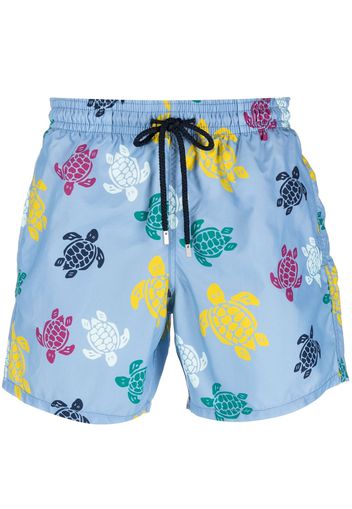 Vilebrequin Ronde Des Tortues-print drawstring swim shorts - Blu