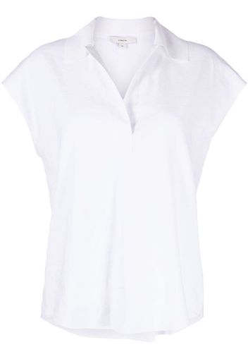 Vince cap-sleeve linen-blend polo shirt - Bianco