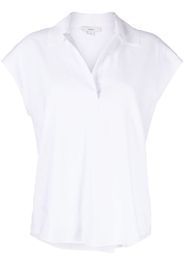 Vince cap-sleeve linen-blend polo shirt - Bianco