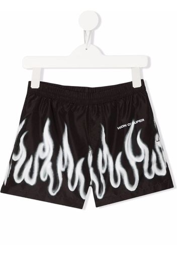 Vision Of Super Kids flame-print swim shorts - Nero