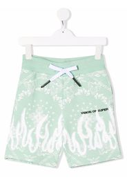 Vision Of Super Kids bandana-print flame track shorts - Verde