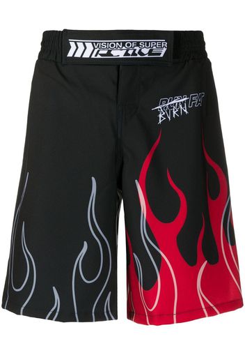 flames-print track shorts