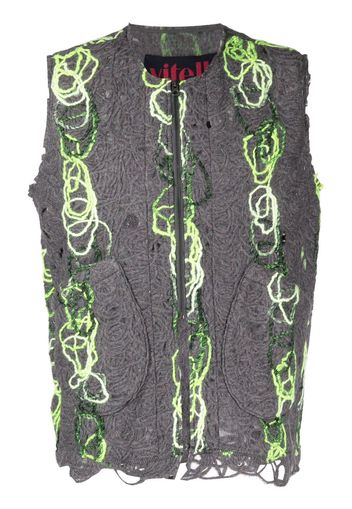 VITELLI open-knit distressed zipped waistcoat - Grigio