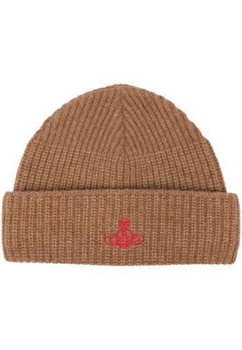 Vivienne Westwood Orb-embroidered knitted beanie - Marrone