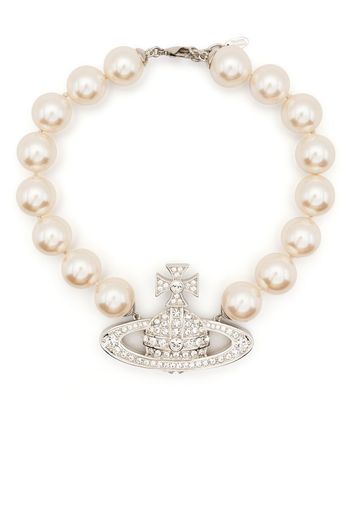 Vivienne Westwood logo-plaque pearl necklace - Toni neutri