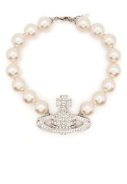 Vivienne Westwood logo-plaque pearl necklace - Toni neutri