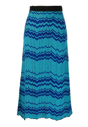 Wales Bonner Palm zigzag pattern midi skirt - Blu