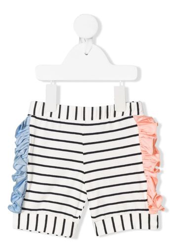 Pop striped ruffle-trimmed shorts