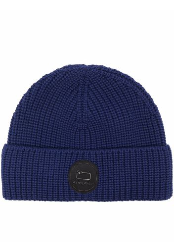 Woolrich purl-knit logo-patch beanie - Blu