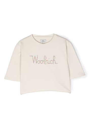 Woolrich Kids logo-embroidered cropped T-shirt - Toni neutri