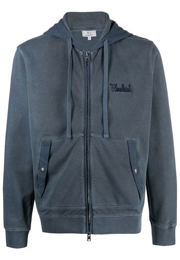 Woolrich embroidered-logo cotton hoodie - Blu