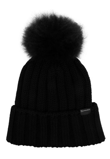 Woolrich logo-patch wool beanie - Nero