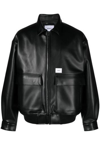 WTAPS bone appliqué faux-leather bomber - Nero