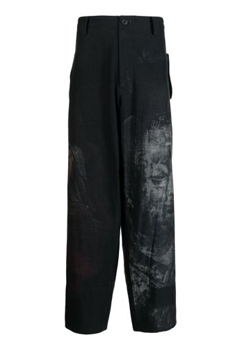 Yohji Yamamoto Pantaloni ampi con stampa grafica - Nero