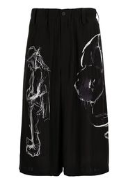 Yohji Yamamoto abstract-print silk shorts - Nero