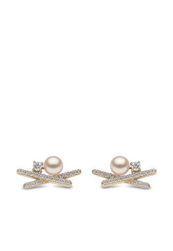 Yoko London 18kt yellow gold Sleek Akoya pearl diamond stud earrings - Oro