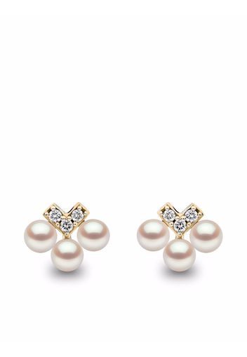 Yoko London 18kt yellow gold Sleek Akoya Pearl diamond stud earrings - Oro